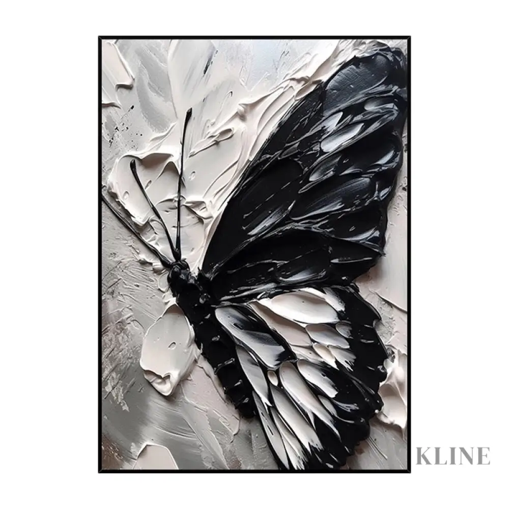 Black and White Butterfly Canvas Oil Painting with Texture - Image 4