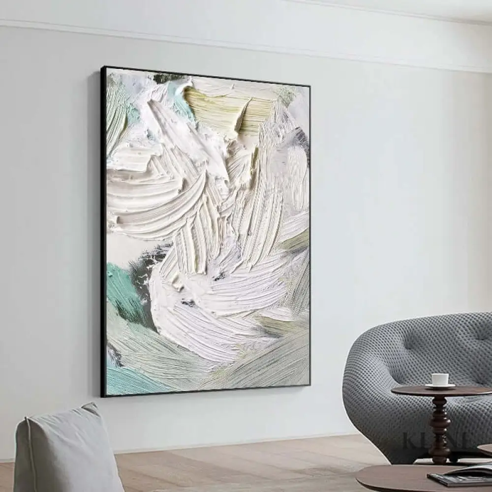 Heavy White and Turquoise Painting - Image 3