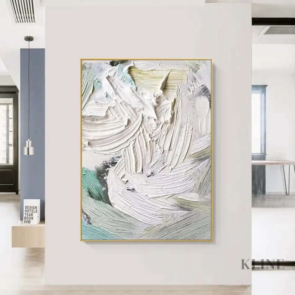 Heavy White and Turquoise Painting - Image 4
