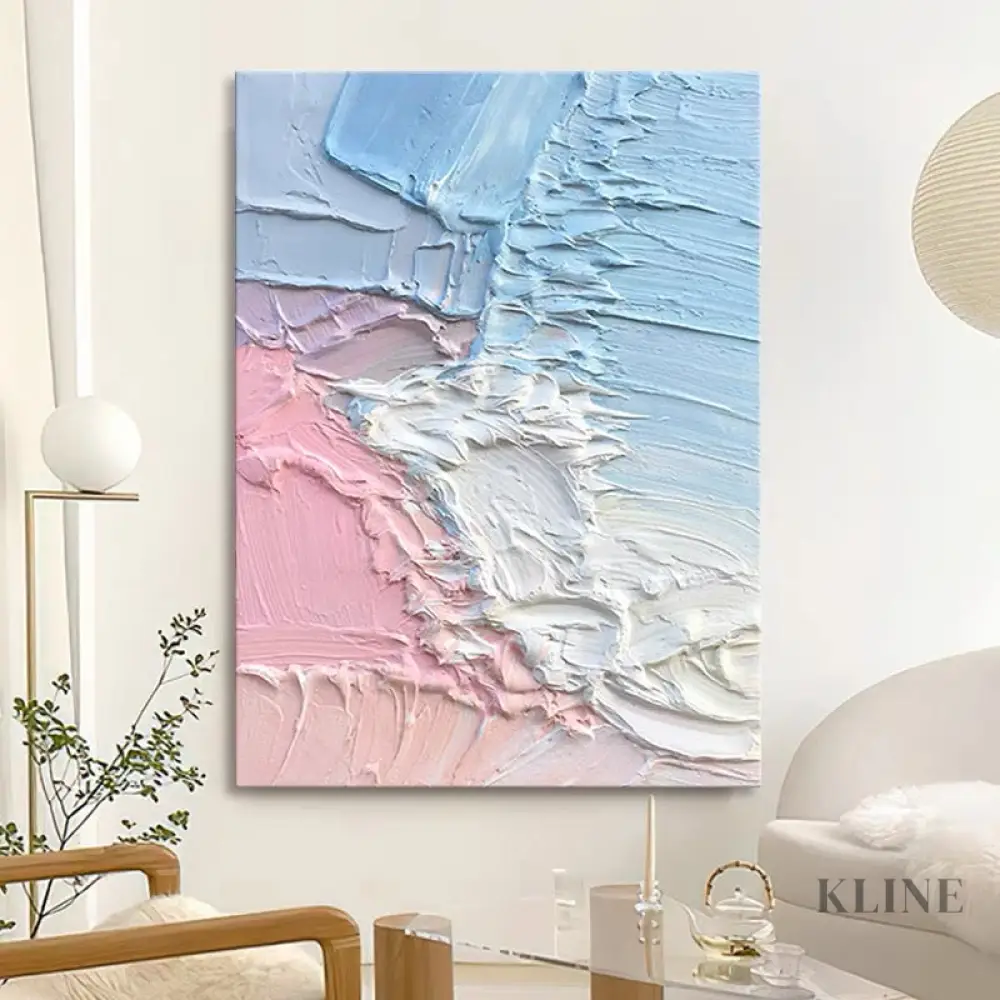 Pink and Blue Textured Painting - Image 3