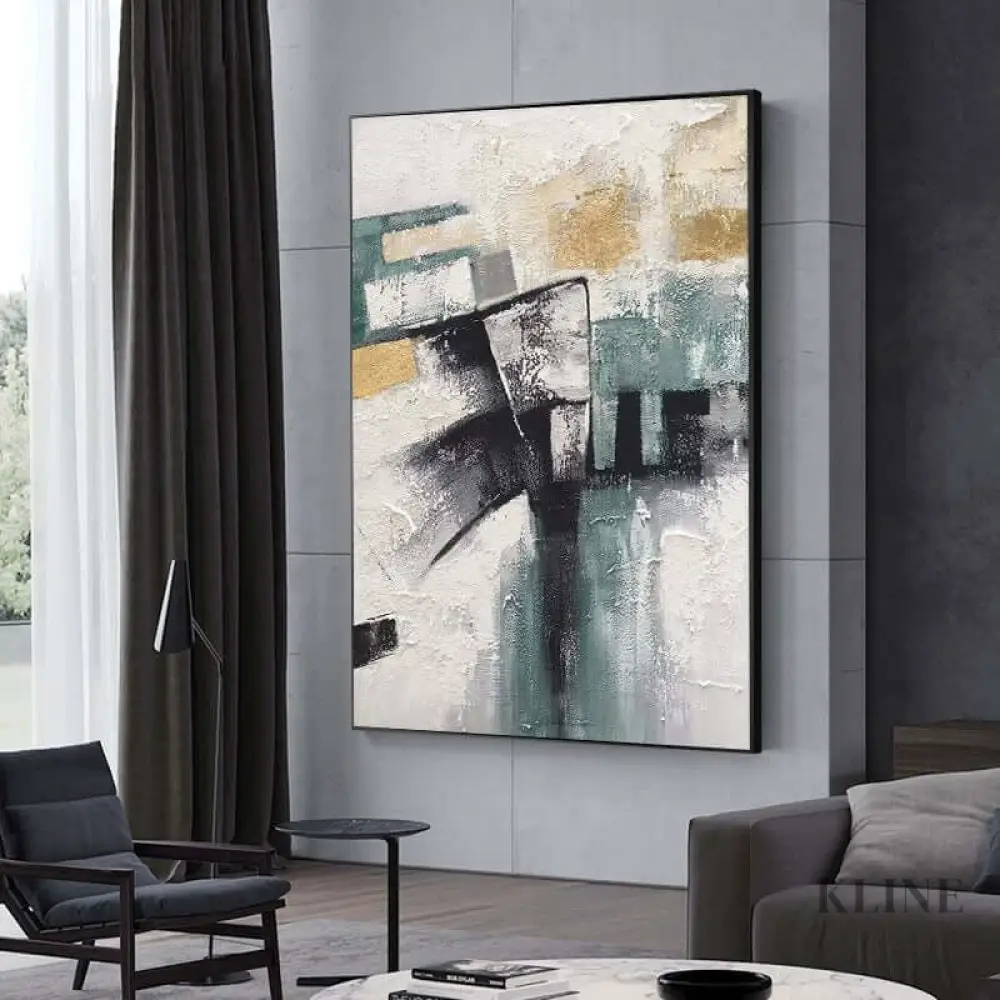 Turquoise and Black Abstract Art Painting - Image 3