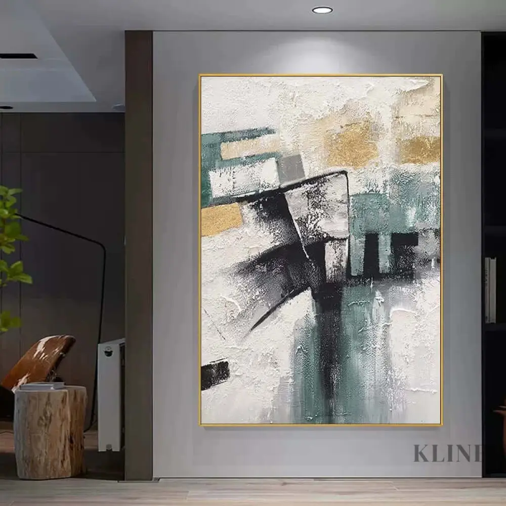 Turquoise and Black Abstract Art Painting - Image 4