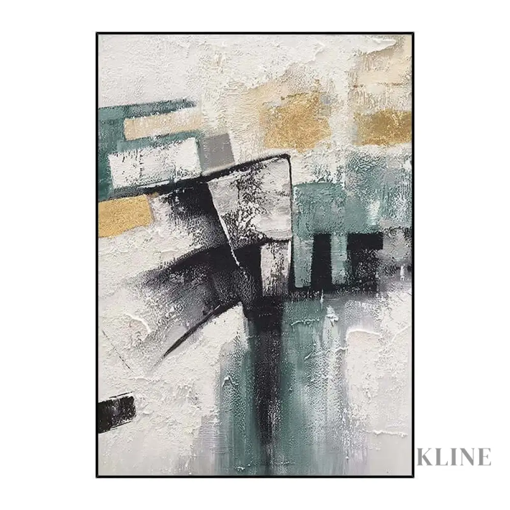 Turquoise and Black Abstract Art Painting - Image 5
